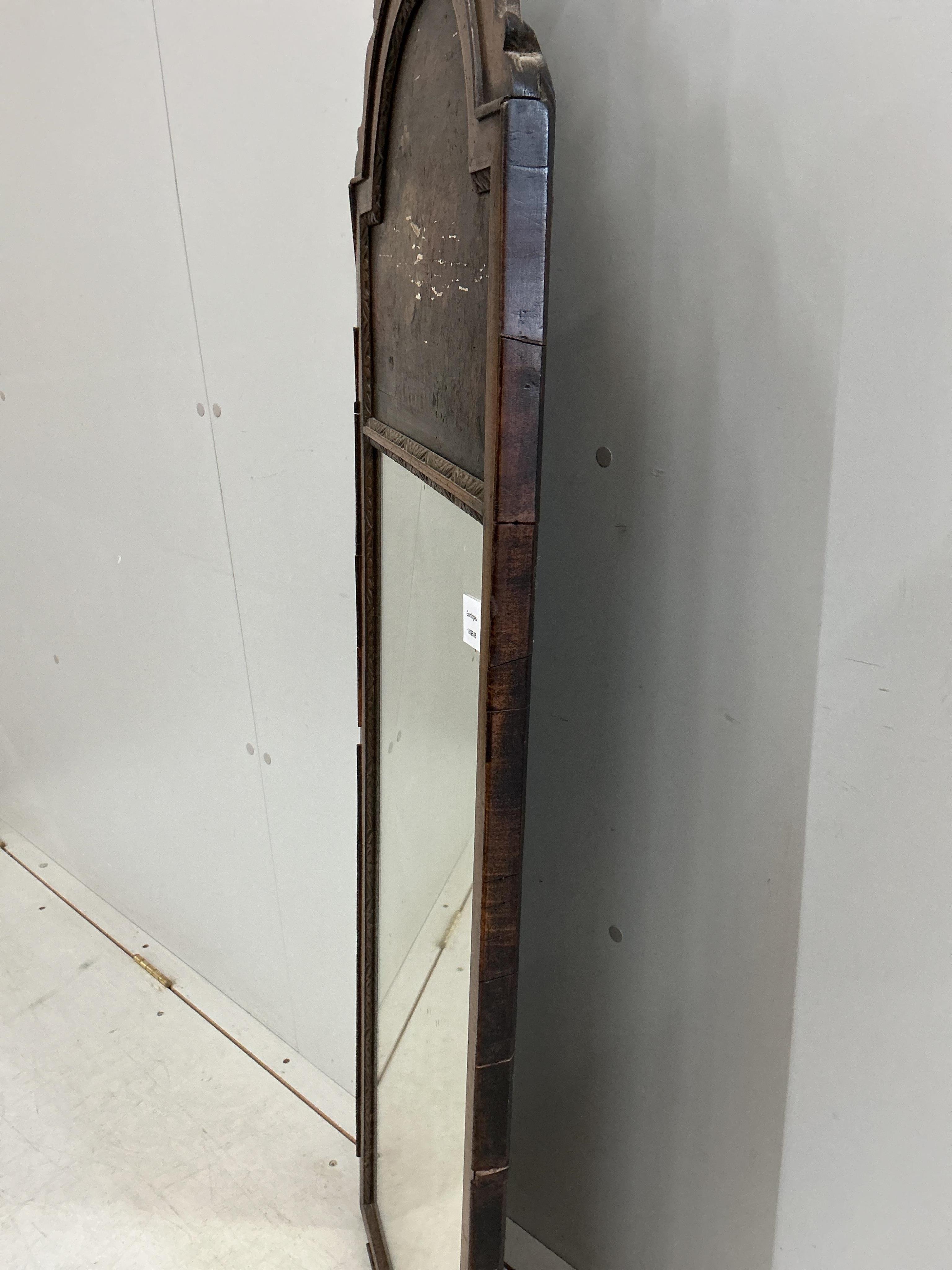 A Queen Anne style walnut trumeau mirror, width 45cm, height 138cm